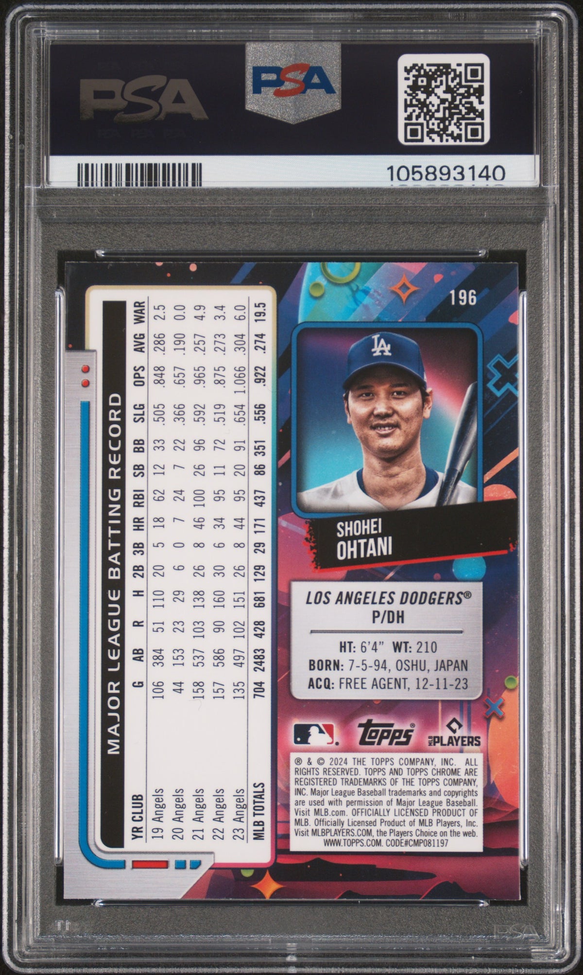 Shohei Ohtani - 2024 Topps Cosmic Chrome - Green Space Dust /75 #196