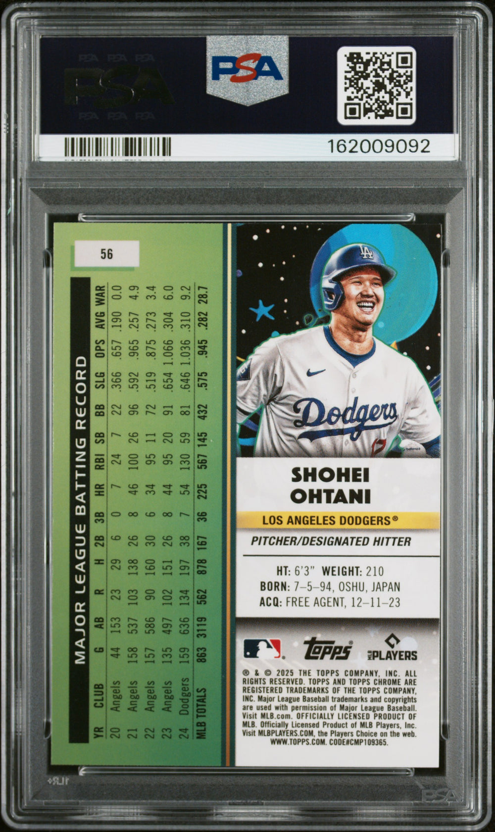 Shohei Ohtani - 2025 Topps Cosmic Chrome - Purple Nebula #56 Back
